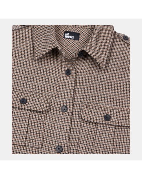 Chemise longue à carreaux beiges et bruns