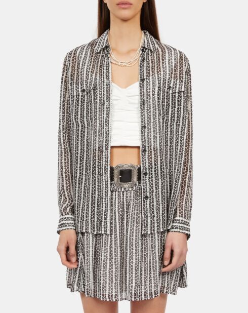Chemise fleurie à rayures noires et banches