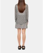 Chemise fleurie à rayures noires et banches