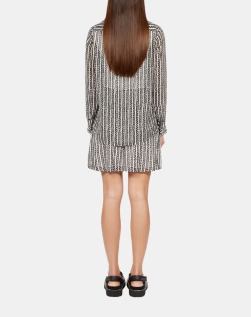 Chemise fleurie à rayures noires et banches