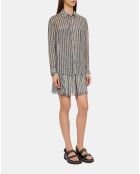 Chemise fleurie à rayures noires et banches