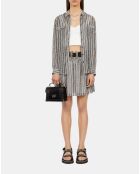 Chemise fleurie à rayures noires et banches