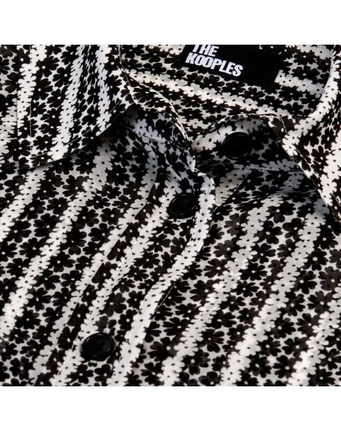 Chemise fleurie à rayures noires et banches