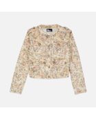 Veste imprimé fleuri lin beige