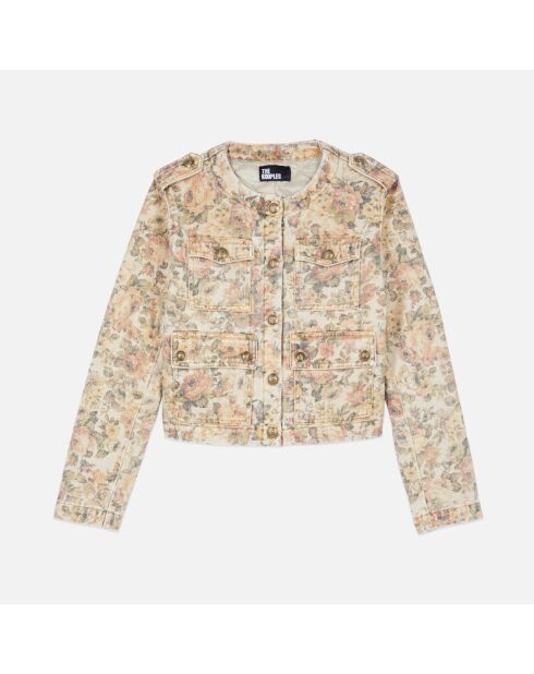 Veste imprimé fleuri lin beige