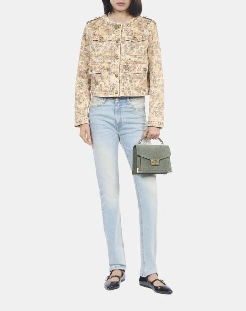 Veste imprimé fleuri lin beige