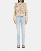 Veste imprimé fleuri lin beige