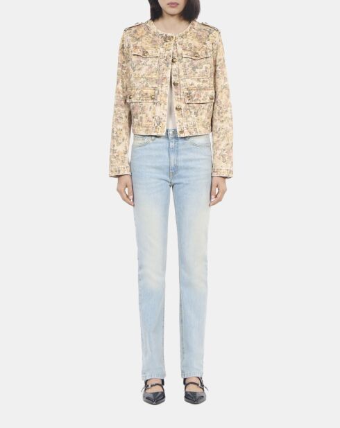 Veste imprimé fleuri lin beige