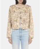 Veste imprimé fleuri lin beige