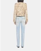 Veste imprimé fleuri lin beige