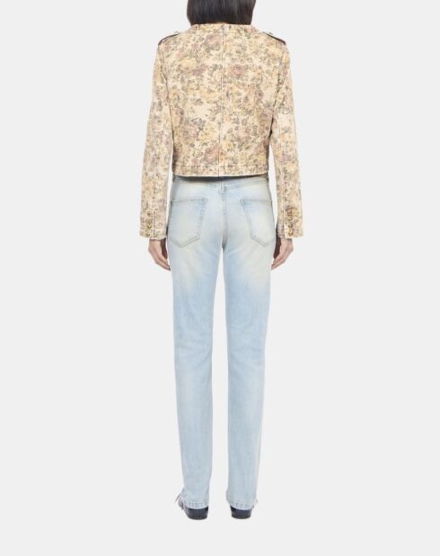 Veste imprimé fleuri lin beige