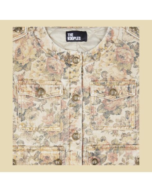 Veste imprimé fleuri lin beige