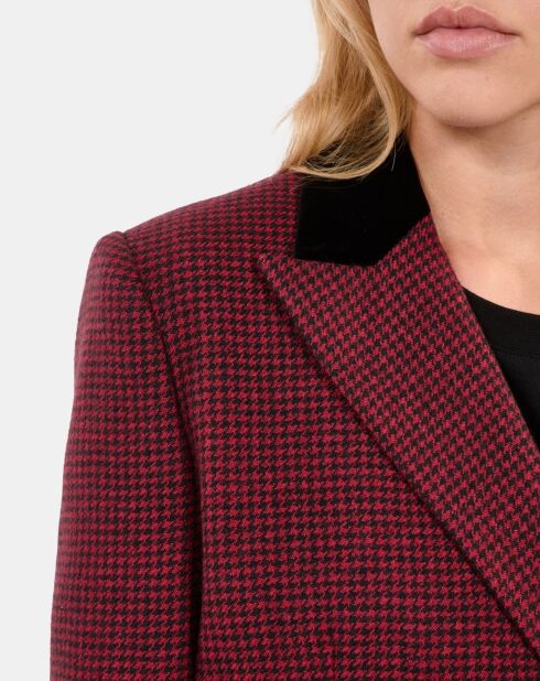 Blazer 100% Laine pied de poule noir et rouge