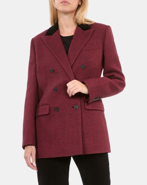 Blazer 100% Laine pied de poule noir et rouge