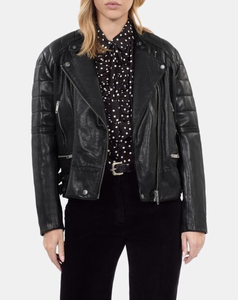 Blouson motard en cuir noir