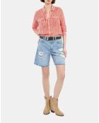 Chemise fleurie à rayures rouges et blanches