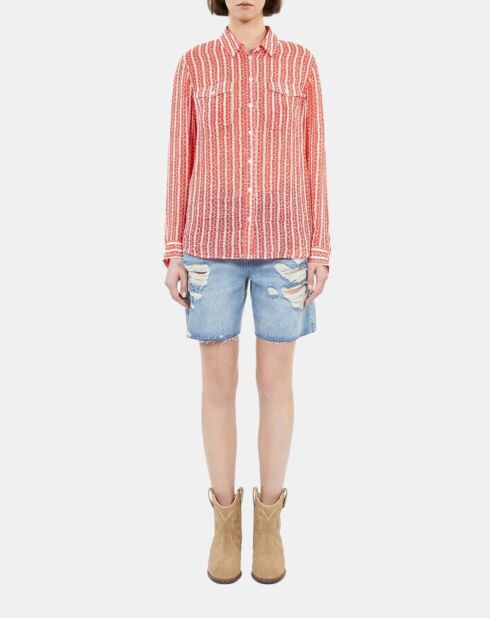 Chemise fleurie à rayures rouges et blanches