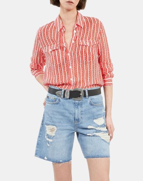 Chemise fleurie à rayures rouges et blanches