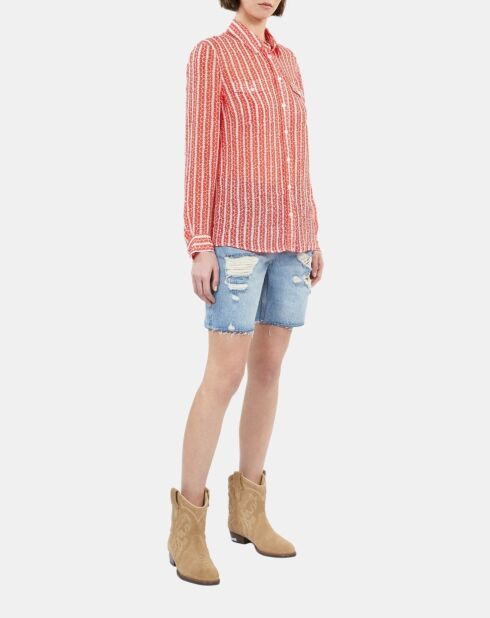 Chemise fleurie à rayures rouges et blanches