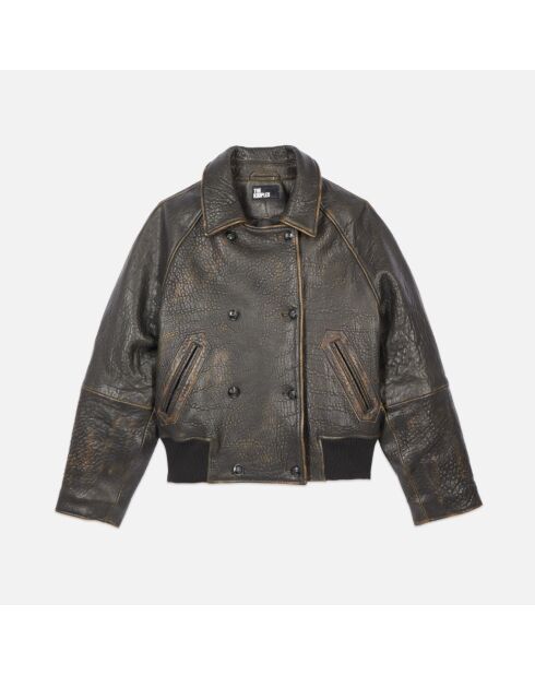 Blouson en cuir marron foncé