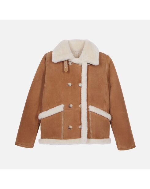 Peau lainée courte marron et beige