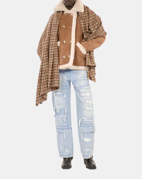 Peau lainée courte marron et beige