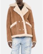 Peau lainée courte marron et beige