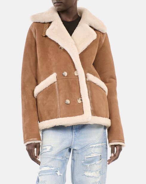 Peau lainée courte marron et beige