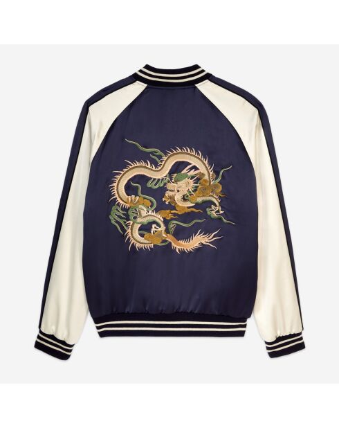 Blouson satiné avec broderie Dragon bleu marine