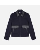 Blouson en laine double face bleu marine
