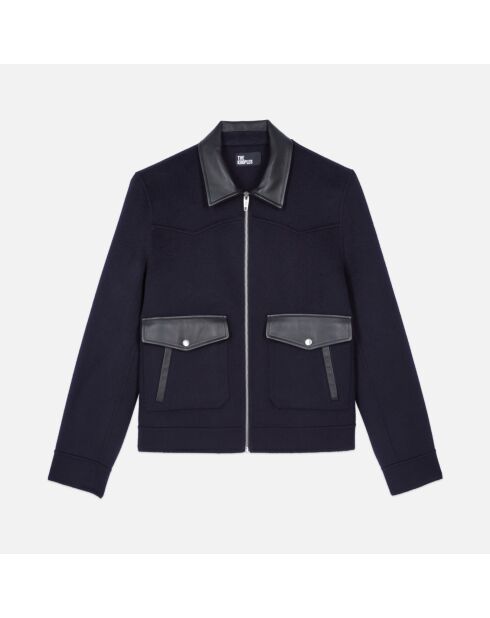 Blouson en laine double face bleu marine