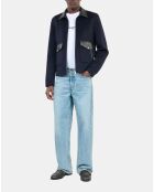 Blouson en laine double face bleu marine