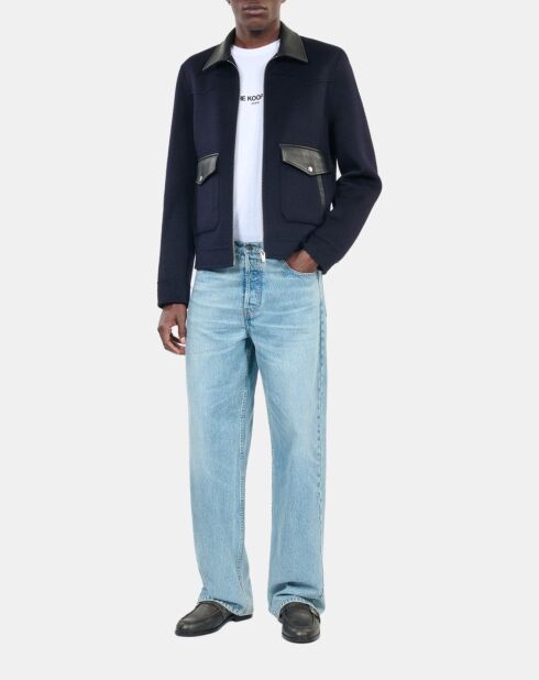 Blouson en laine double face bleu marine