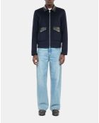 Blouson en laine double face bleu marine