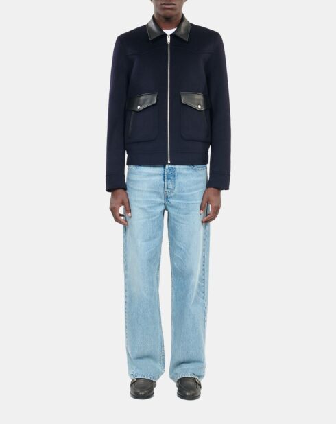 Blouson en laine double face bleu marine