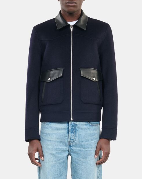 Blouson en laine double face bleu marine