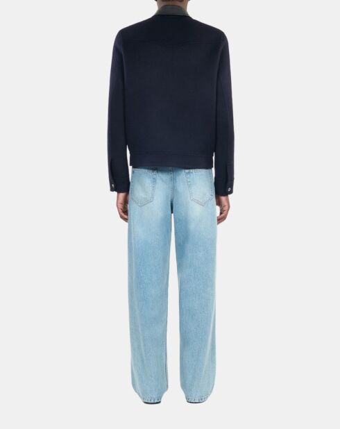 Blouson en laine double face bleu marine