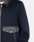 Blouson en laine double face bleu marine