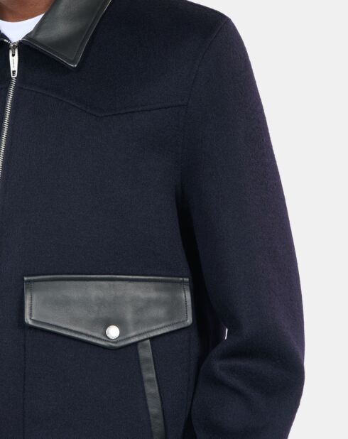 Blouson en laine double face bleu marine
