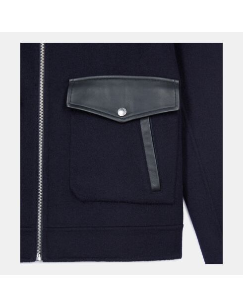 Blouson en laine double face bleu marine