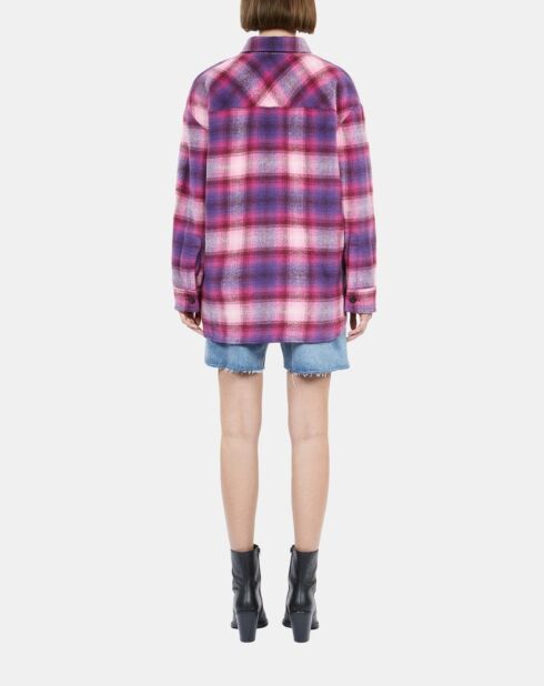 Blouson style surchemise à carreaux rose et cassis