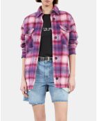 Blouson style surchemise à carreaux rose et cassis