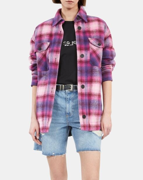 Blouson style surchemise à carreaux rose et cassis