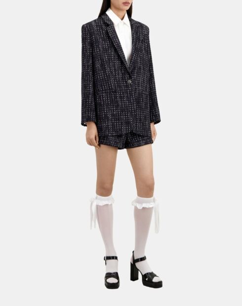 Veste tailleur en tweed noire et blanche