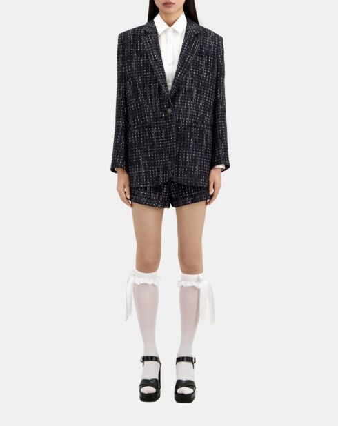 Veste tailleur en tweed noire et blanche