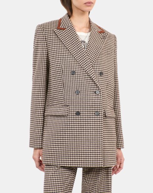 Veste tailleur en Laine mélangée à carreaux vichy écru noir