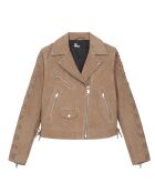 Blouson biker en cuir suède beige
