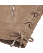 Blouson biker en cuir suède beige