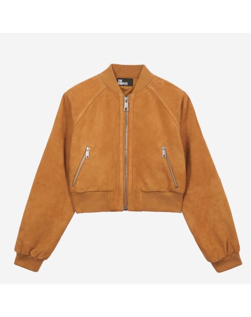 Blouson en cuir suède camel