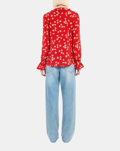 Chemise à imprimé fleuri avec volants rouge et blanche